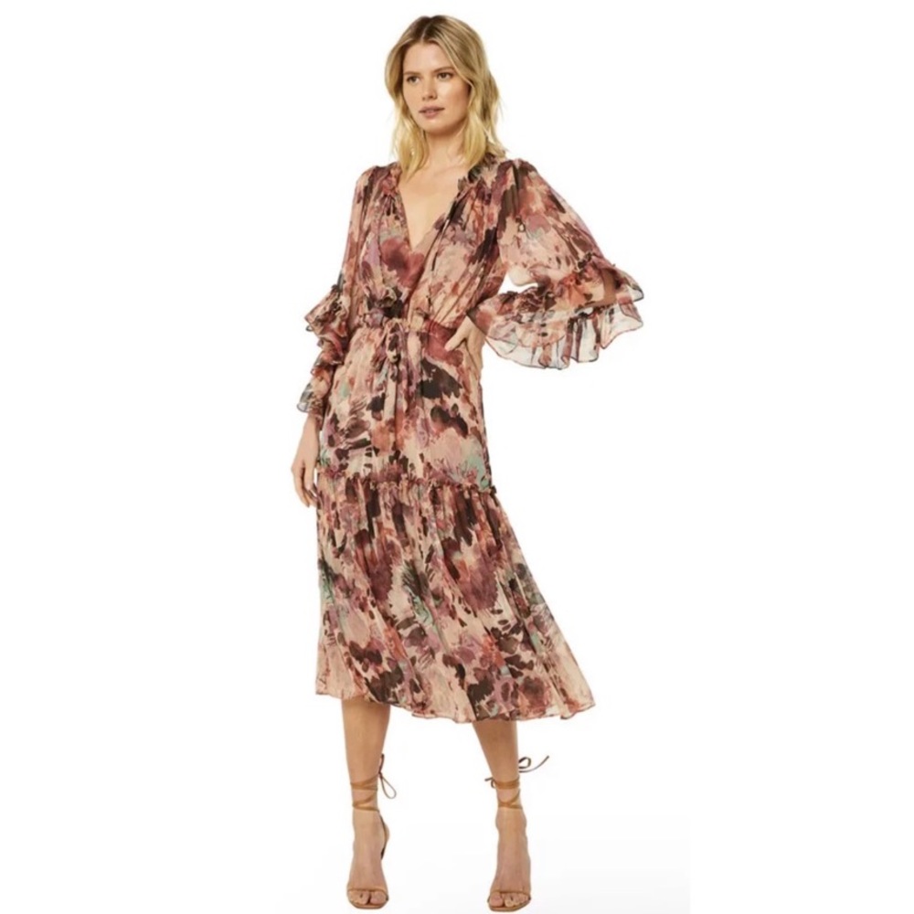 Misa Floradream Marcele Ruffle Chiffon MIDI Dress Sz XL NWT $390